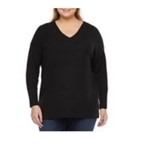 NWT a.n.a Black V-Neck Long Sleeve Sweater 1X